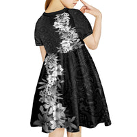 Hawaii Tropical Leaves and Flowers Kid Short Sleeve Dress Tribal Polynesian Pattern Black White Style LT03 - Polynesian Pride