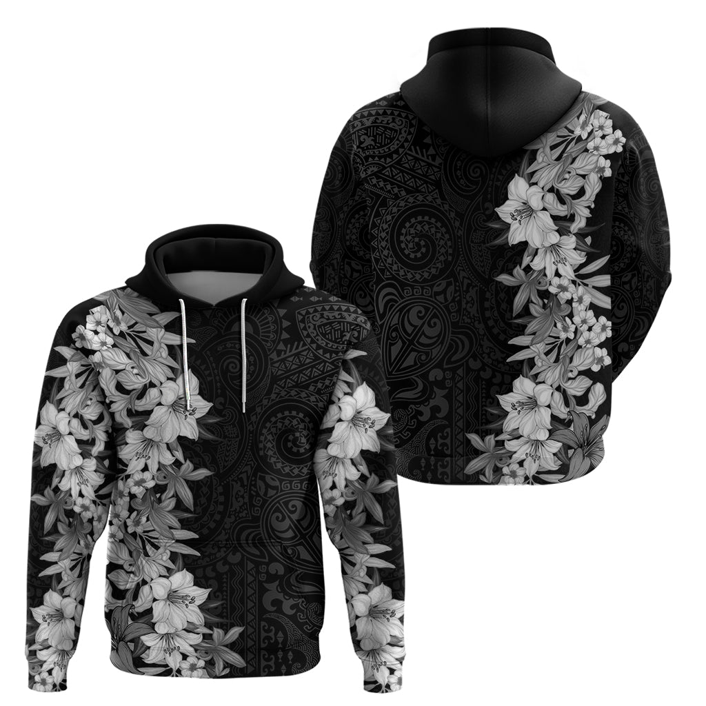 Hawaii Tropical Leaves and Flowers Zip Hoodie Tribal Polynesian Pattern Black White Style LT03 - Polynesian Pride