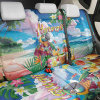 Hawaii Cocktails Back Car Seat Cover Parrot with Cute Beach Landscape and Tropical Plants