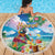 Hawaii Cocktails Beach Blanket Parrot with Cute Beach Landscape and Tropical Plants