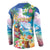 Hawaii Cocktails Button Sweatshirt Parrot with Cute Beach Landscape and Tropical Plants