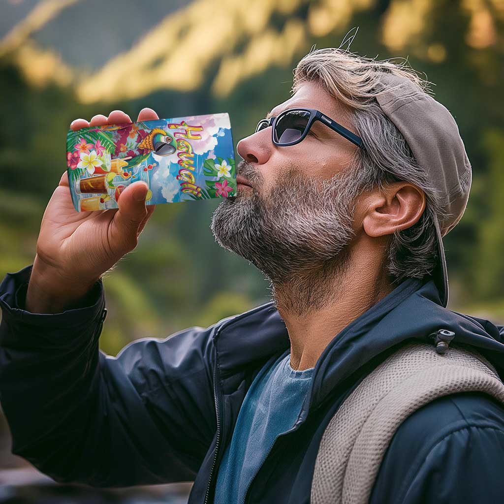 Hawaii Cocktails 4 in 1 Can Cooler Tumbler Parrot with Cute Beach Landscape and Tropical Plants
