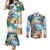 Hawaii Cocktails Couples Matching Mermaid Dress and Long Sleeve Button Shirt Parrot with Cute Beach Landscape and Tropical Plants