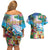 Hawaii Cocktails Couples Matching Off Shoulder Short Dress and Hawaiian Shirt Parrot with Cute Beach Landscape and Tropical Plants
