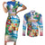 Hawaii Cocktails Couples Matching Short Sleeve Bodycon Dress and Long Sleeve Button Shirt Parrot with Cute Beach Landscape and Tropical Plants