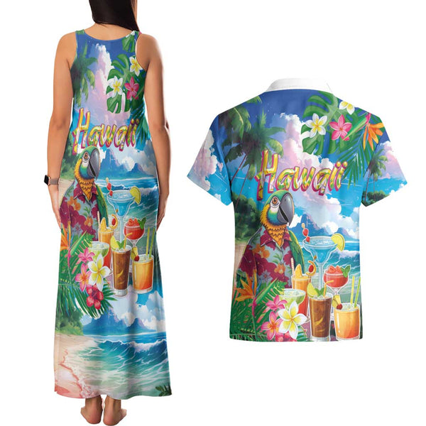 Sabo One Piece Basketball Theme Blue and Black Design Couples Matching Tank Maxi Dress and Hawaiian Shirt with Top Hat Emblem and Action Dribble Pose TS04 main image 1