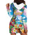 Hawaii Cocktails Hoodie Dress Parrot with Cute Beach Landscape and Tropical Plants