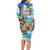 Hawaii Cocktails Long Sleeve Bodycon Dress Parrot with Cute Beach Landscape and Tropical Plants