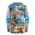 Hawaii Cocktails Long Sleeve Shirt Parrot with Cute Beach Landscape and Tropical Plants