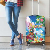 Hawaii Cocktails Luggage Cover Parrot with Cute Beach Landscape and Tropical Plants