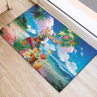 Hawaii Cocktails Rubber Doormat Parrot with Cute Beach Landscape and Tropical Plants