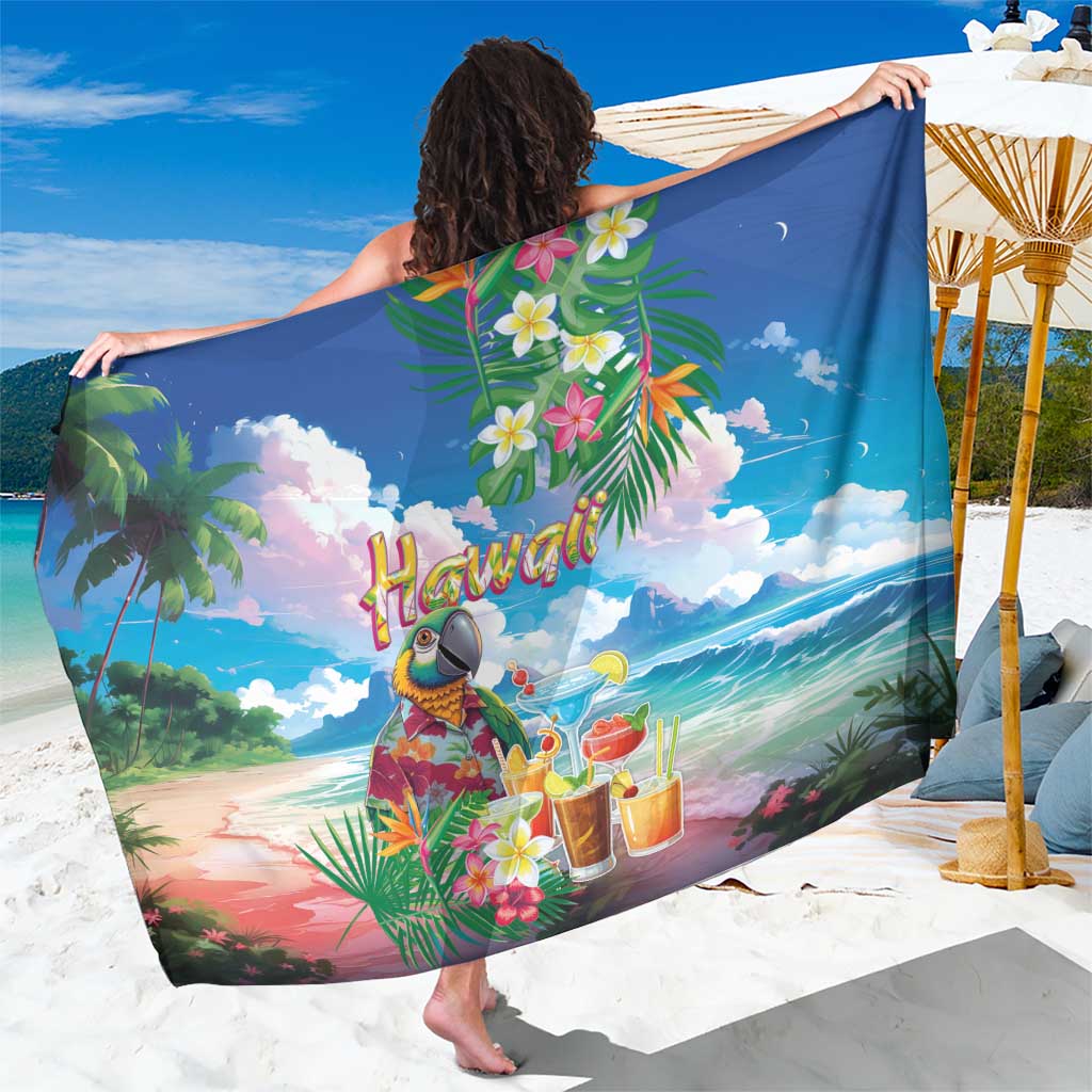 Hawaii Cocktails Sarong Parrot with Cute Beach Landscape and Tropical Plants