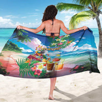 Hawaii Cocktails Sarong Parrot with Cute Beach Landscape and Tropical Plants