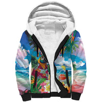 Hawaii Cocktails Sherpa Hoodie Parrot with Cute Beach Landscape and Tropical Plants