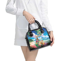 Hawaii Cocktails Shoulder Handbag Parrot with Cute Beach Landscape and Tropical Plants