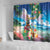 Hawaii Cocktails Shower Curtain Parrot with Cute Beach Landscape and Tropical Plants