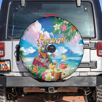 Hawaii Cocktails Spare Tire Cover Parrot with Cute Beach Landscape and Tropical Plants