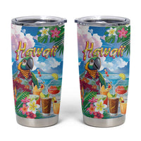 Hawaii Cocktails Tumbler Cup Parrot with Cute Beach Landscape and Tropical Plants