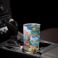 Hawaii Cocktails Tumbler Cup Parrot with Cute Beach Landscape and Tropical Plants