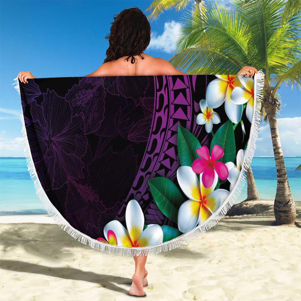 Hawaiian Plumeria-Polynesian Art Tattoo Mauve Color Beach Blanket