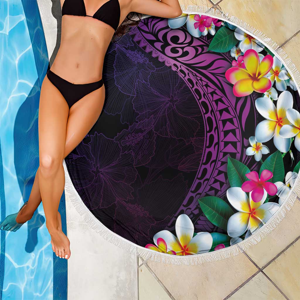 Hawaiian Plumeria-Polynesian Art Tattoo Mauve Color Beach Blanket