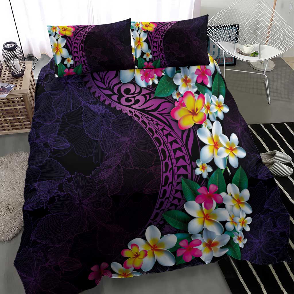 Hawaiian Plumeria-Polynesian Art Tattoo Mauve Color Bedding Set