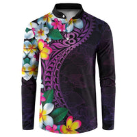 Hawaiian Plumeria-Polynesian Art Tattoo Mauve Color Button Sweatshirt