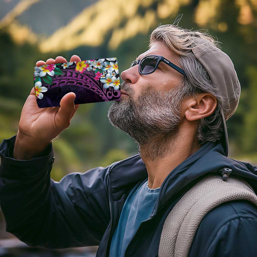 Hawaiian Plumeria-Polynesian Art Tattoo Mauve Color 4 in 1 Can Cooler Tumbler