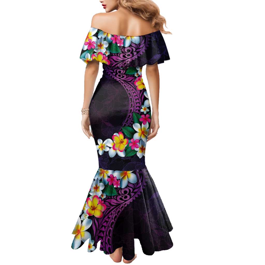 Hawaiian Plumeria-Polynesian Art Tattoo Mauve Color Family Matching Mermaid Dress and Hawaiian Shirt