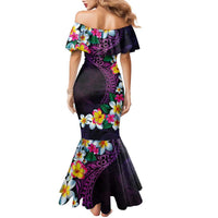 Hawaiian Plumeria-Polynesian Art Tattoo Mauve Color Family Matching Mermaid Dress and Hawaiian Shirt