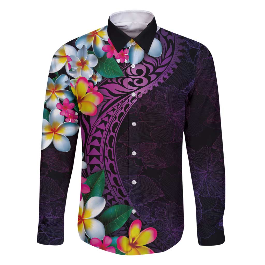 Hawaiian Plumeria-Polynesian Art Tattoo Mauve Color Family Matching Off Shoulder Short Dress and Hawaiian Shirt