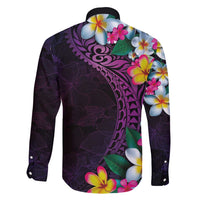 Hawaiian Plumeria-Polynesian Art Tattoo Mauve Color Family Matching Off Shoulder Short Dress and Hawaiian Shirt