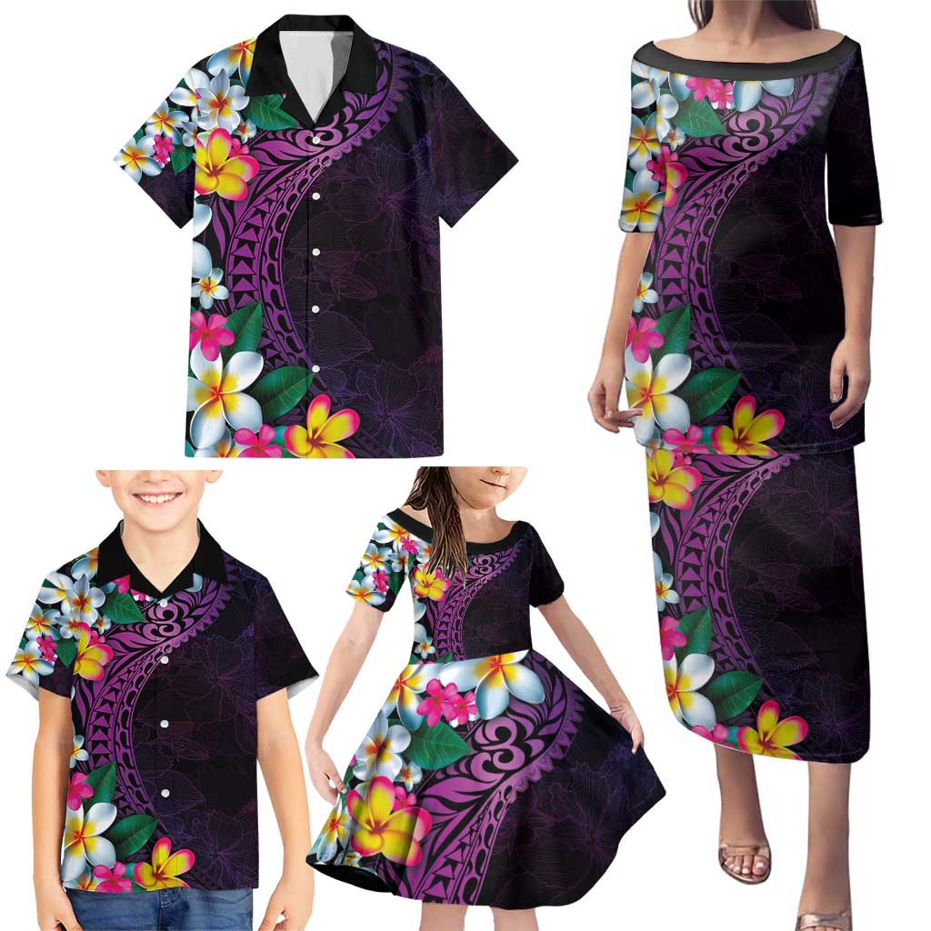 Hawaiian Plumeria-Polynesian Art Tattoo Mauve Color Family Matching Puletasi and Hawaiian Shirt
