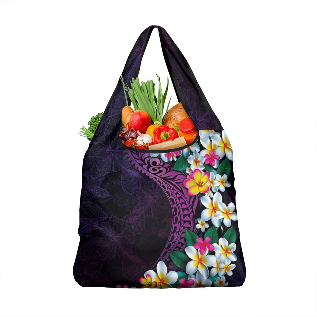 Hawaiian Plumeria-Polynesian Art Tattoo Mauve Color Grocery Bag