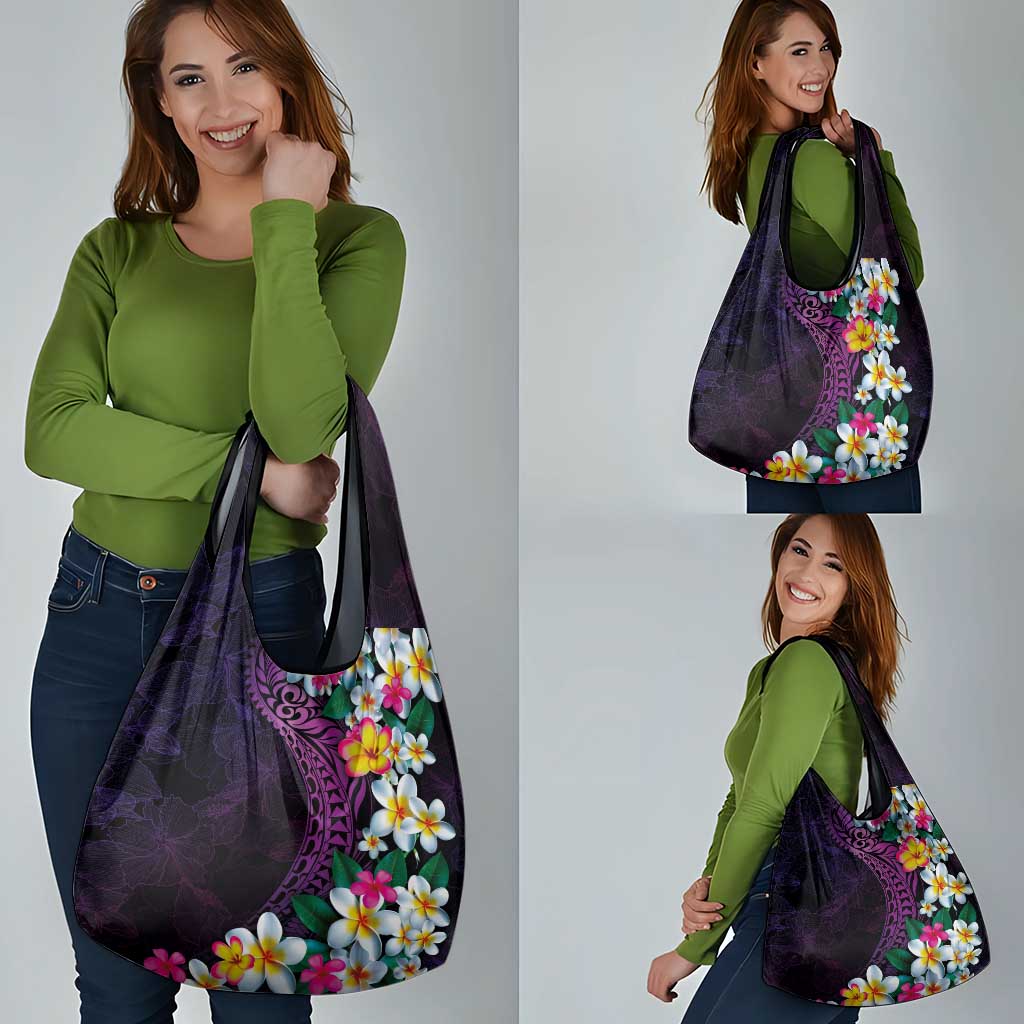 Hawaiian Plumeria-Polynesian Art Tattoo Mauve Color Grocery Bag