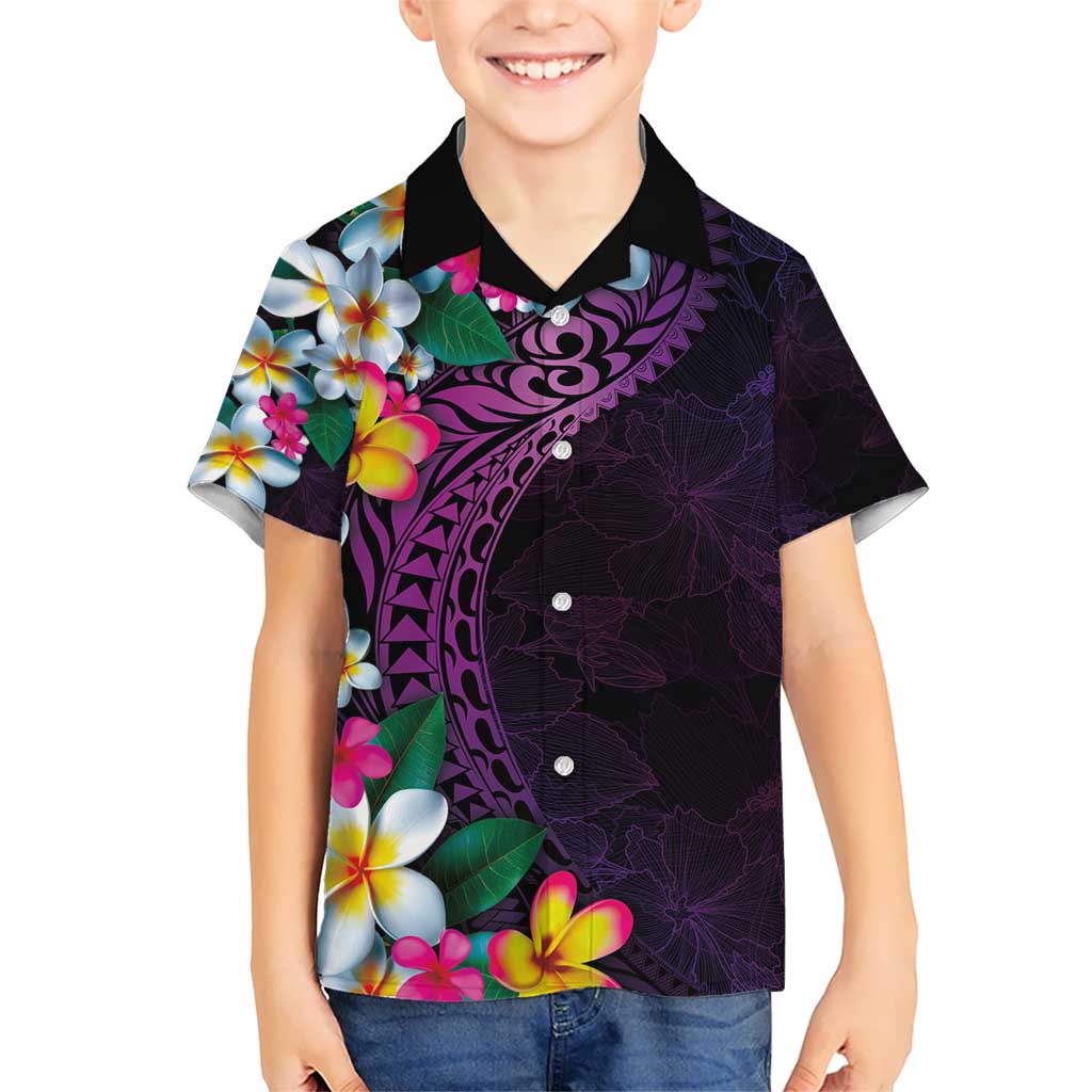 Hawaiian Plumeria-Polynesian Art Tattoo Mauve Color Kid Hawaiian Shirt