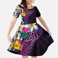 Hawaiian Plumeria-Polynesian Art Tattoo Mauve Color Kid Short Sleeve Dress
