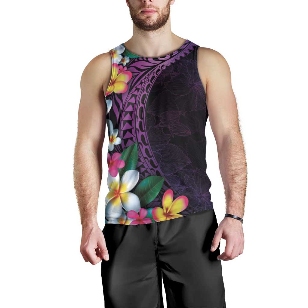 Hawaiian Plumeria-Polynesian Art Tattoo Mauve Color Men Tank Top