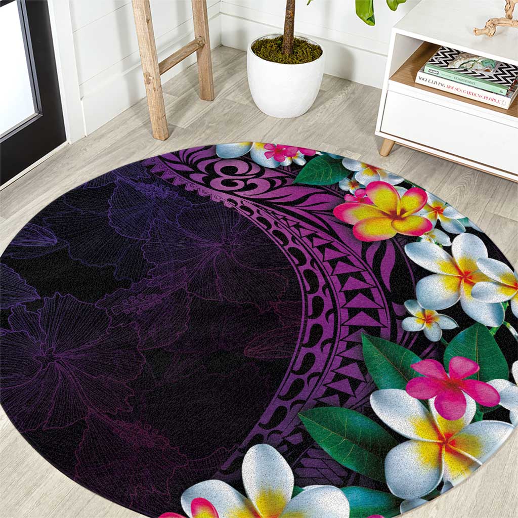 Hawaiian Plumeria-Polynesian Art Tattoo Mauve Color Round Carpet LT03 Purple - Polynesian Pride