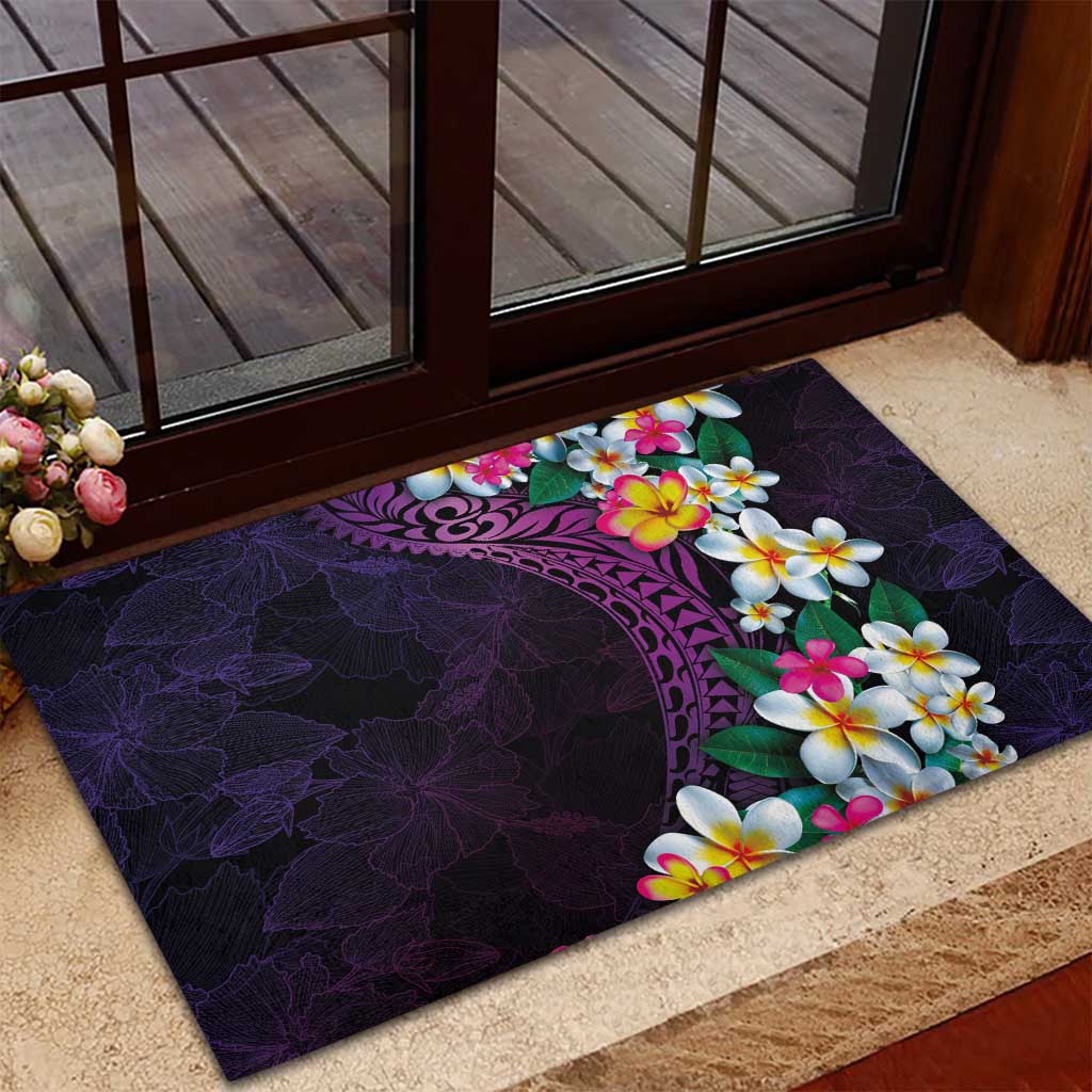 Hawaiian Plumeria-Polynesian Art Tattoo Mauve Color Rubber Doormat