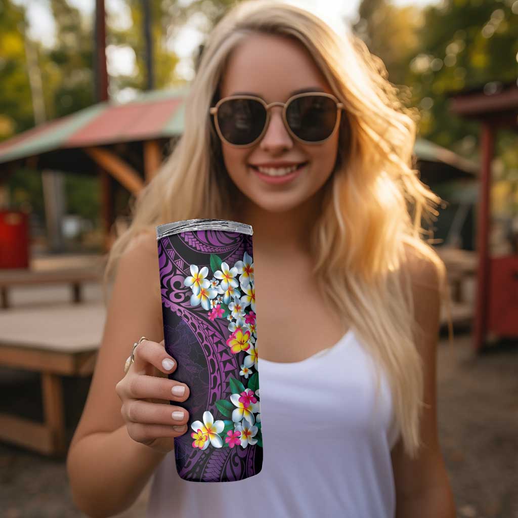 Hawaiian Plumeria-Polynesian Art Tattoo Mauve Color Skinny Tumbler