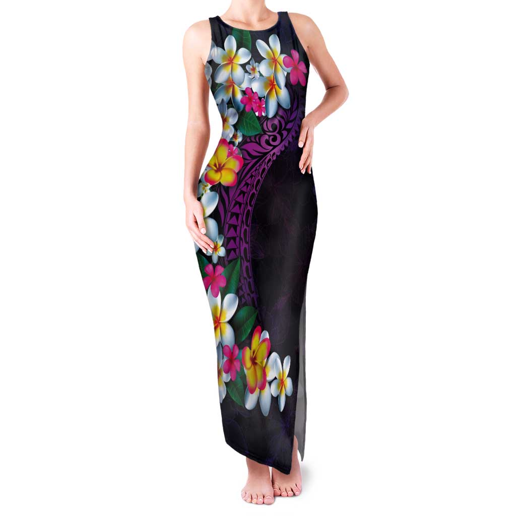 Hawaiian Plumeria-Polynesian Art Tattoo Mauve Color Tank Maxi Dress