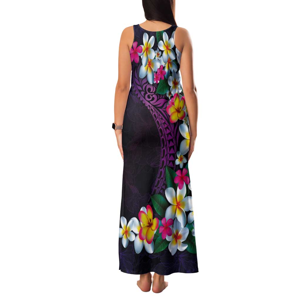 Hawaiian Plumeria-Polynesian Art Tattoo Mauve Color Tank Maxi Dress