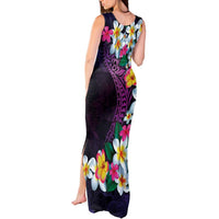 Hawaiian Plumeria-Polynesian Art Tattoo Mauve Color Tank Maxi Dress