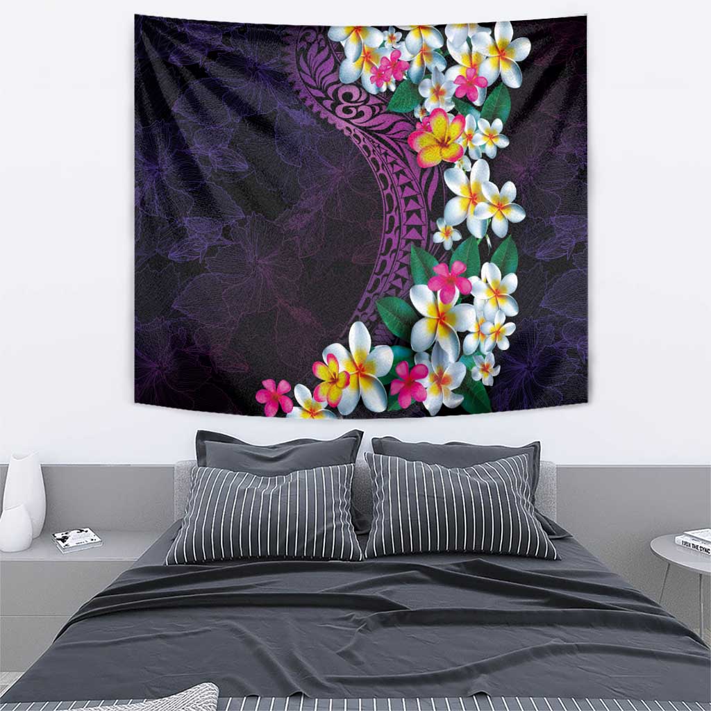 Hawaiian Plumeria-Polynesian Art Tattoo Mauve Color Tapestry