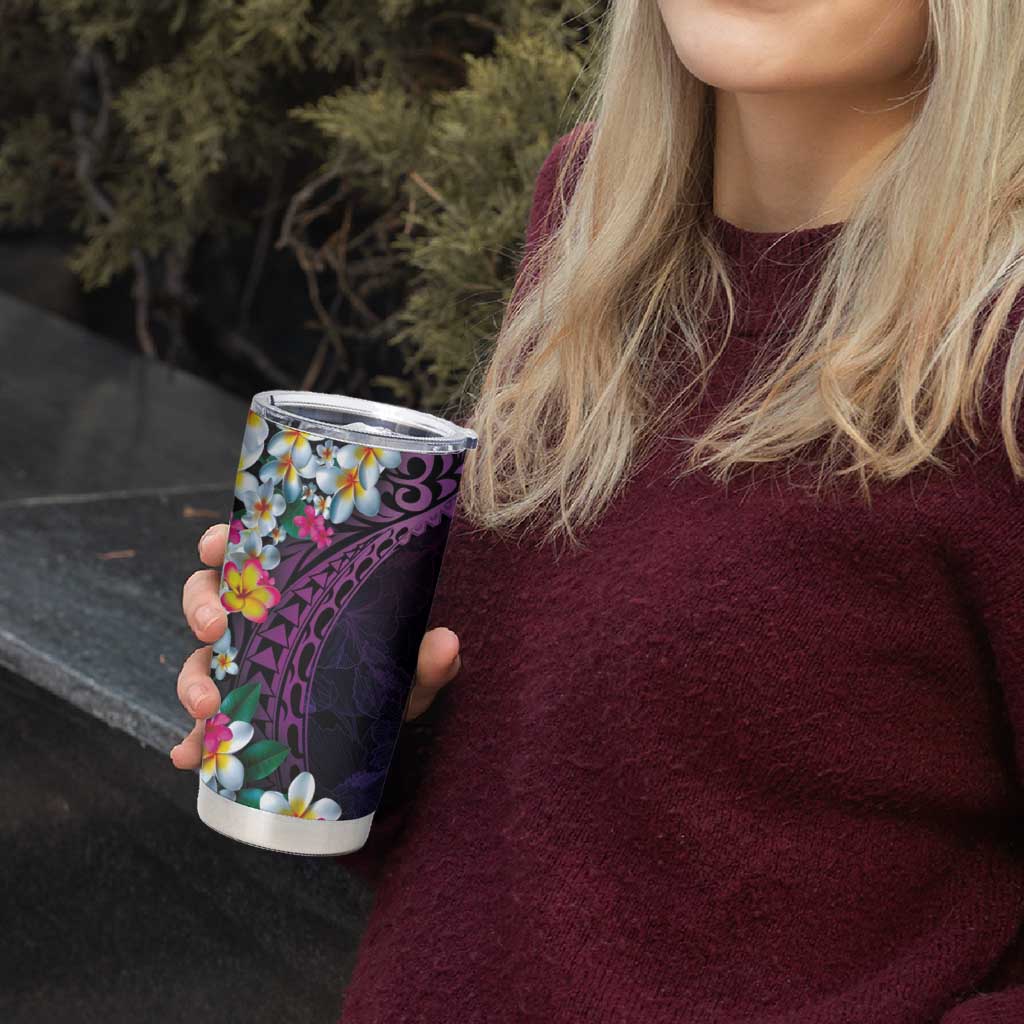 Hawaiian Plumeria-Polynesian Art Tattoo Mauve Color Tumbler Cup