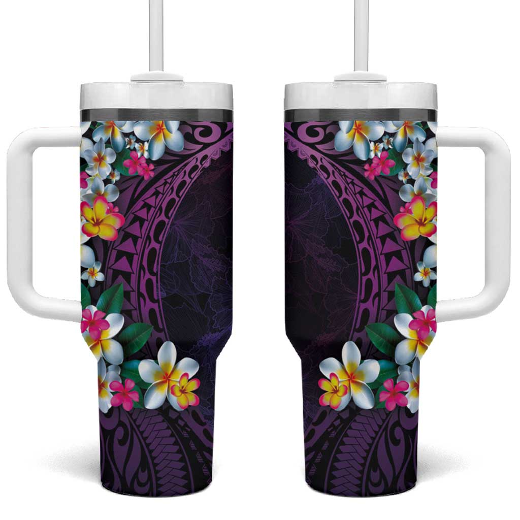 Hawaiian Plumeria-Polynesian Art Tattoo Mauve Color Tumbler With Handle