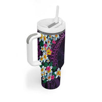 Hawaiian Plumeria-Polynesian Art Tattoo Mauve Color Tumbler With Handle