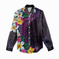 Hawaiian Plumeria-Polynesian Art Tattoo Mauve Color Women Casual Shirt