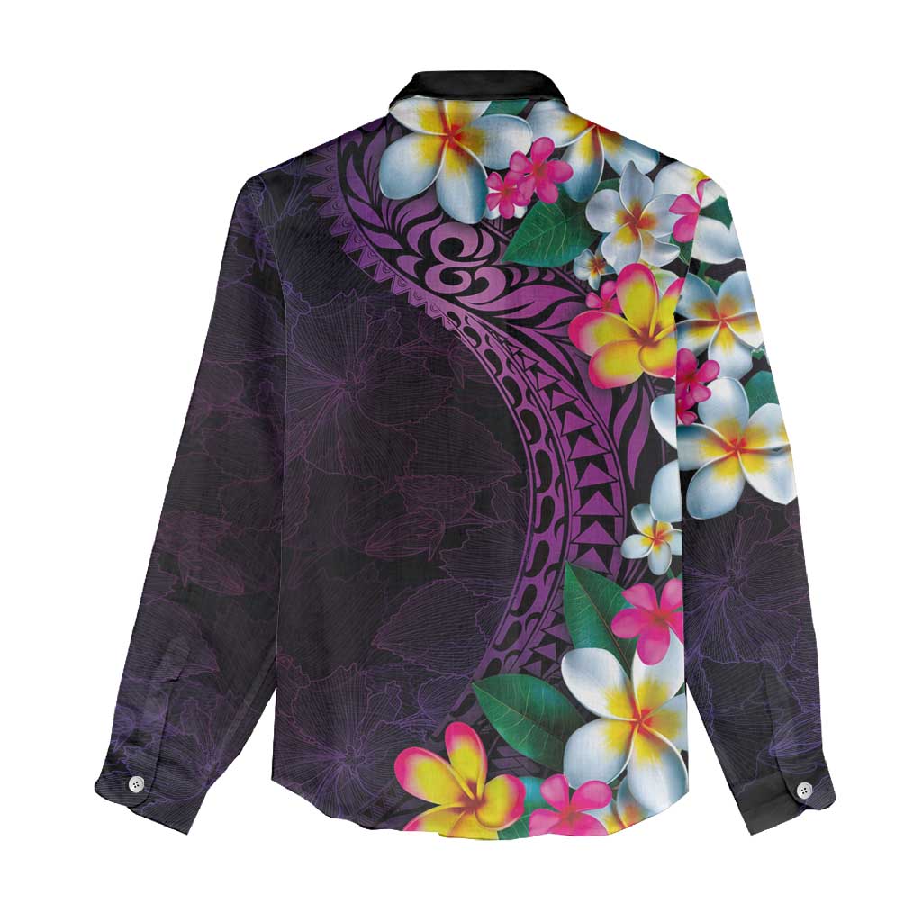 Hawaiian Plumeria-Polynesian Art Tattoo Mauve Color Women Casual Shirt